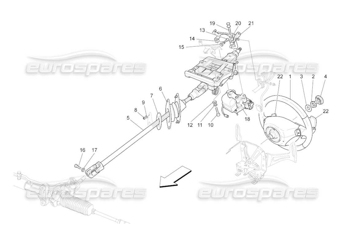maserati grancabrio (2010) 4.7 steering column and steering wheel unit part diagram