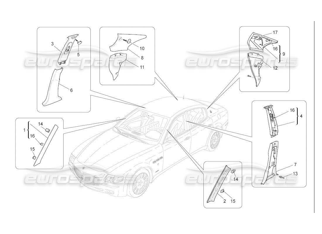 maserati qtp. (2007) 4.2 auto passenger compartment b pillar trim panels and side panels parts diagram