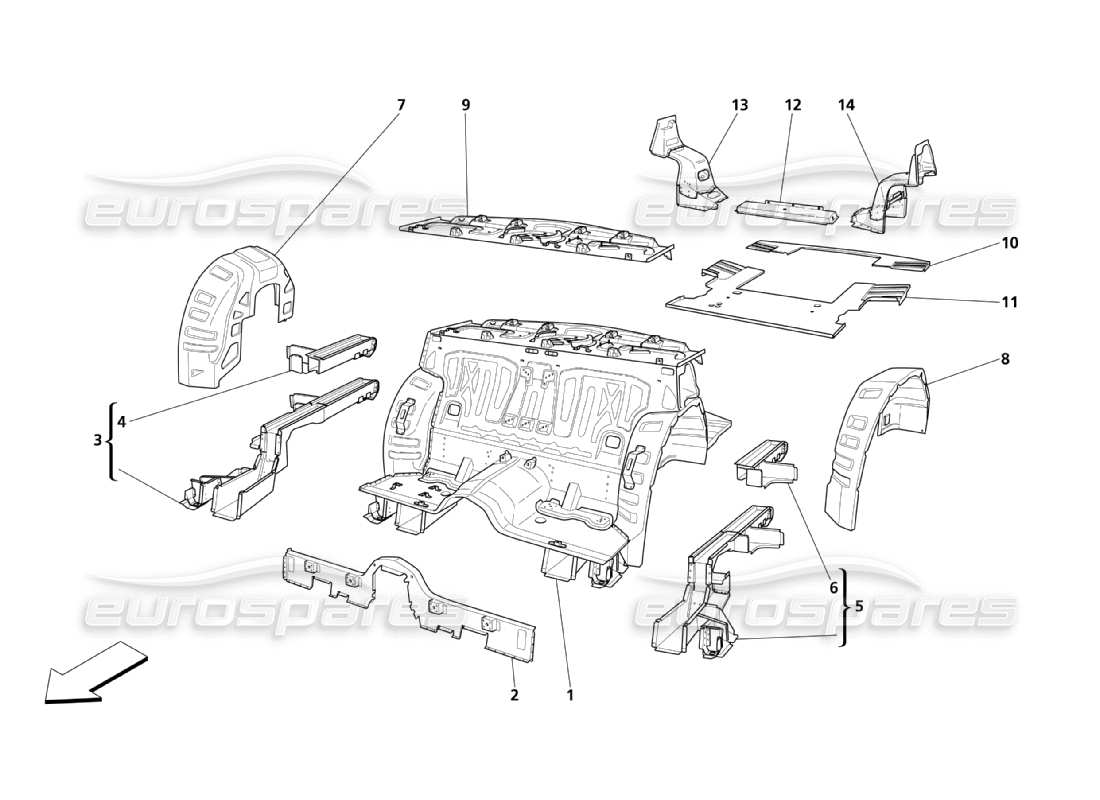 maserati qtp. (2003) 4.2 rear structural parts parts diagram