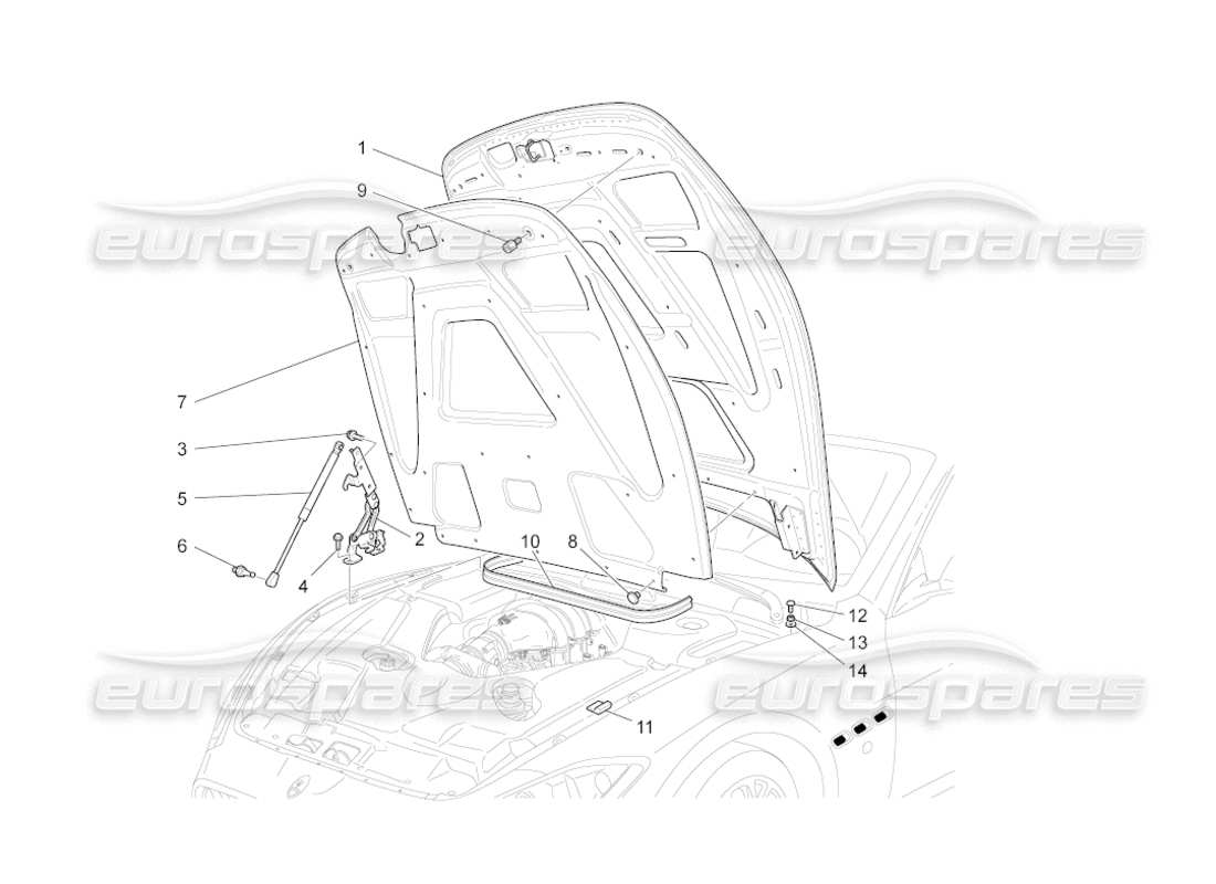 maserati grancabrio (2011) 4.7 front lid parts diagram