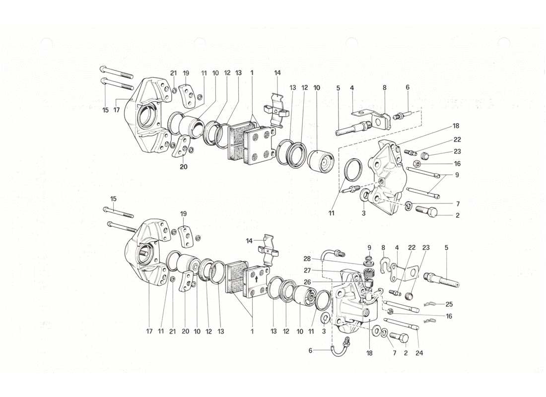 ferrari 208 gtb gts calipers for front and rear brakes parts diagram