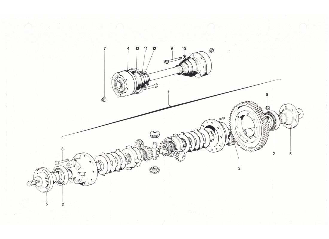 ferrari 208 gtb gts differential and axle shaft parts diagram