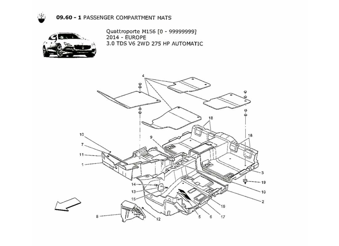maserati qtp. v6 3.0 tds 275bhp 2014 passenger compartment mats parts diagram