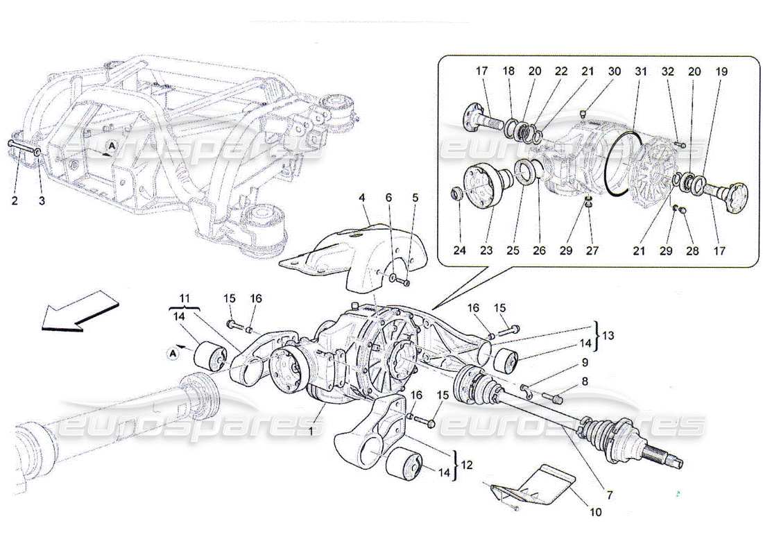 maserati qtp. (2010) 4.2 differential and rear axle shafts parts diagram