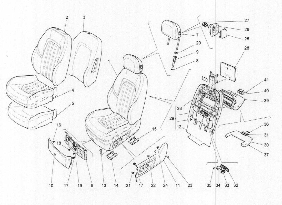 maserati qtp. v6 3.0 bt 410bhp 2015 front seats part diagram