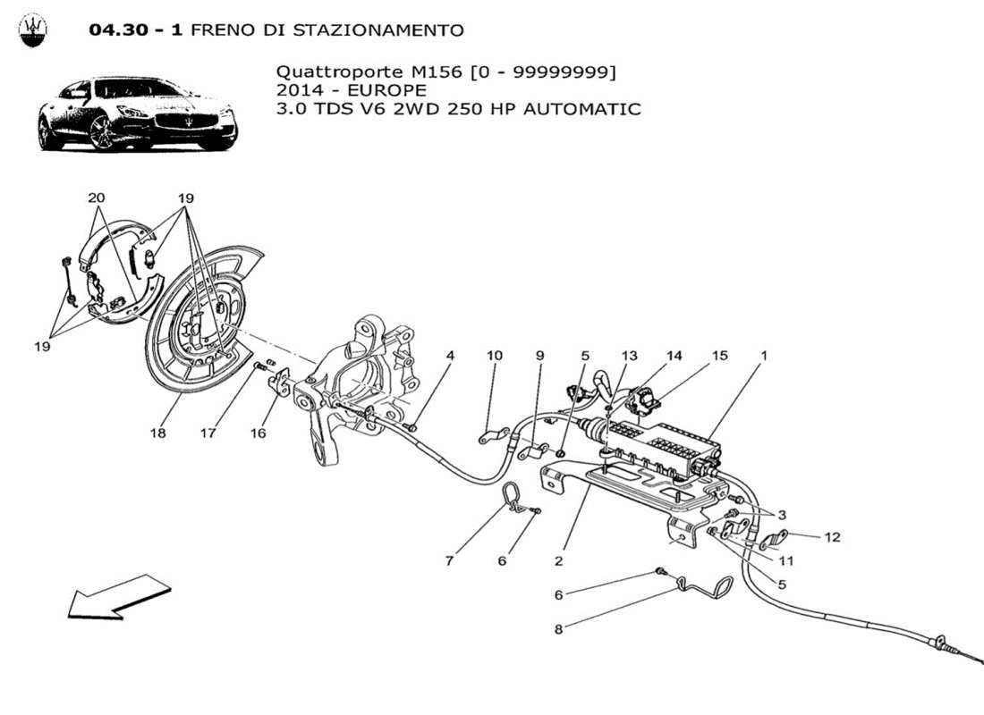 maserati qtp. v6 3.0 tds 250bhp 2014 parking brake parts diagram