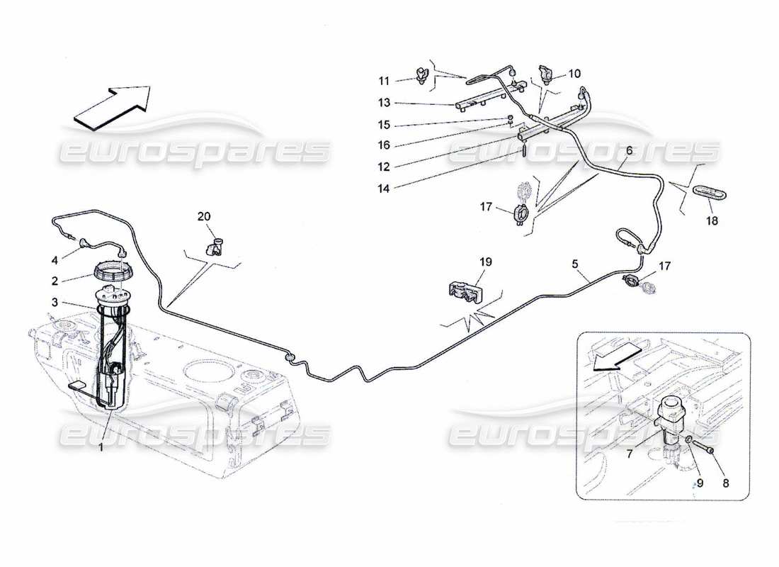 maserati qtp. (2010) 4.7 fuel pumps and connection lines part diagram