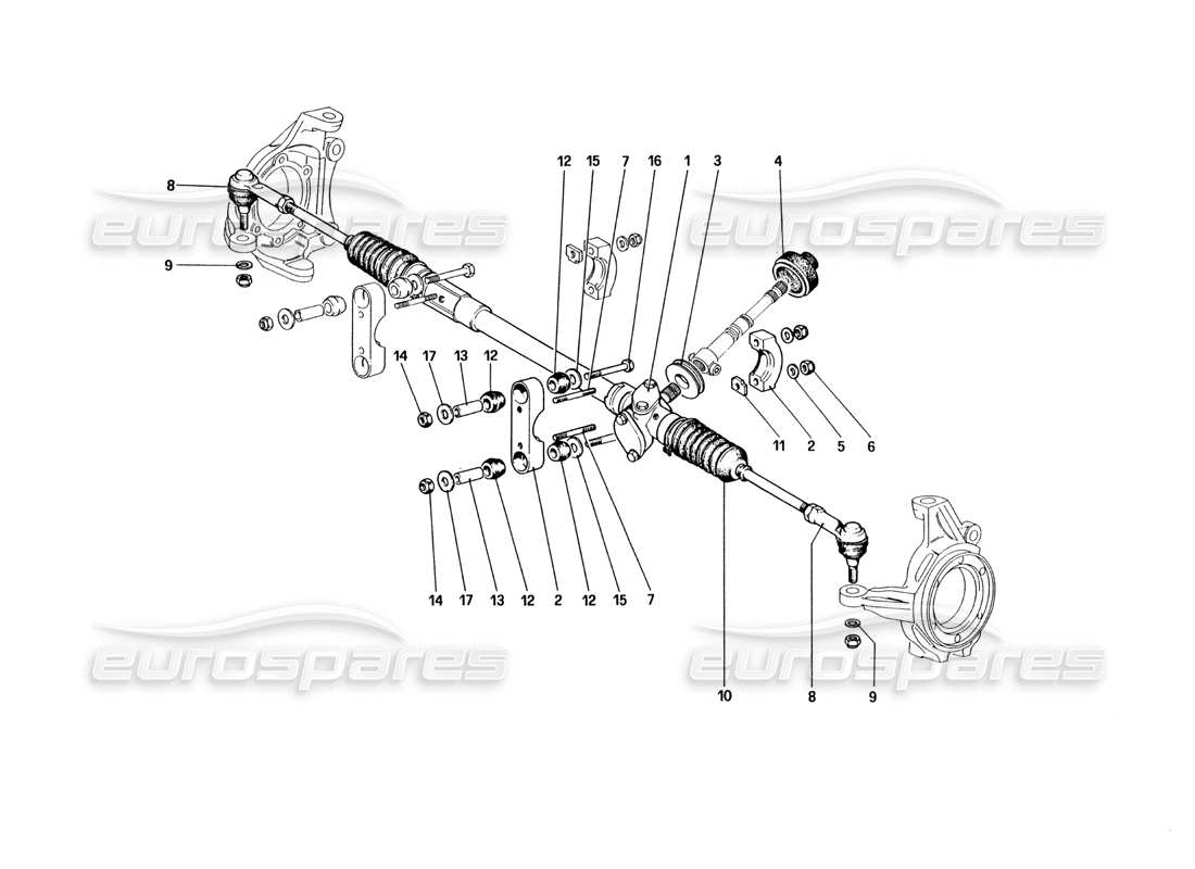 ferrari 328 (1985) steering box and linkage parts diagram