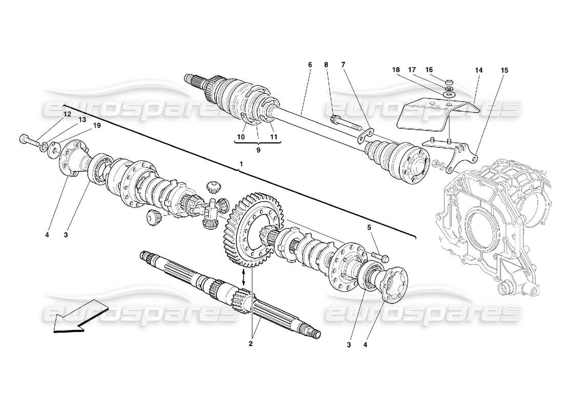 ferrari 355 (5.2 motronic) differential & axle shafts parts diagram