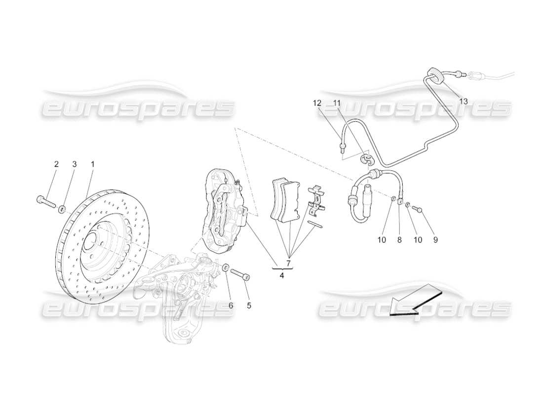 maserati grancabrio (2010) 4.7 braking devices on front wheels part diagram