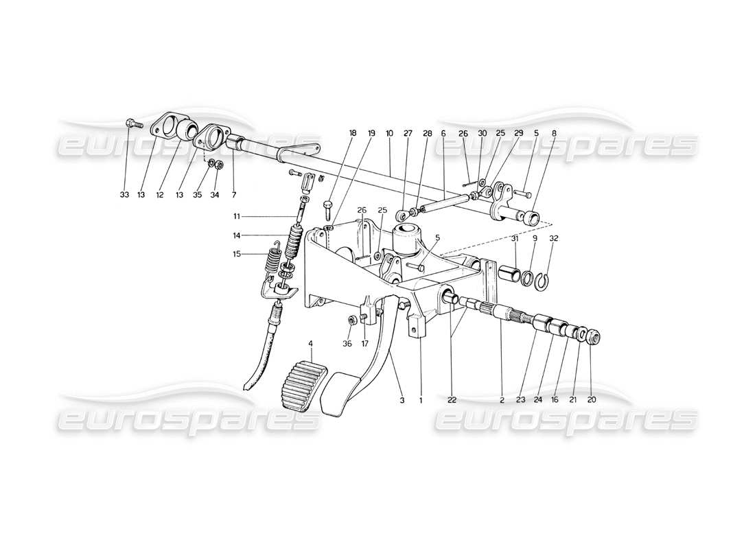ferrari 246 dino (1975) pedal board - clutch control (variants for rhd versions) parts diagram