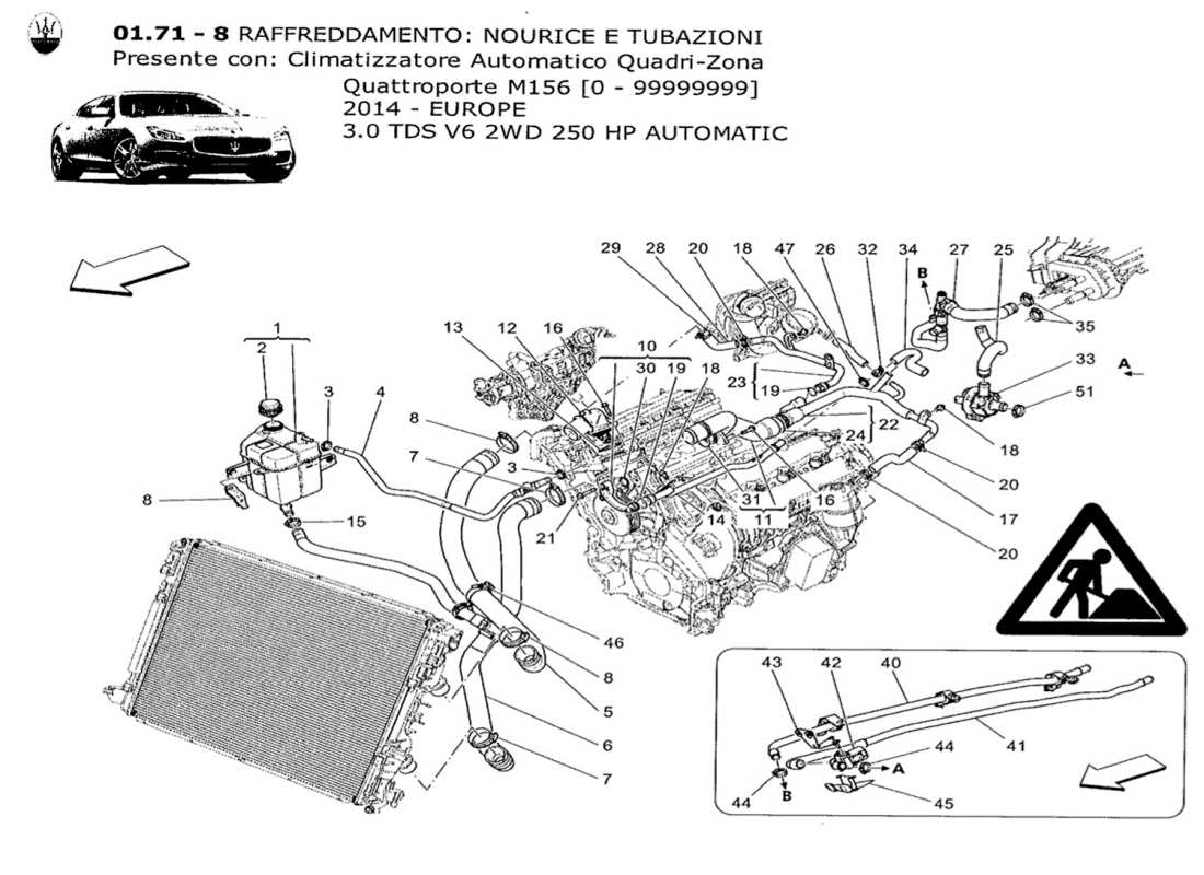 maserati qtp. v6 3.0 tds 250bhp 2014 cooling system: nourice and lines parts diagram