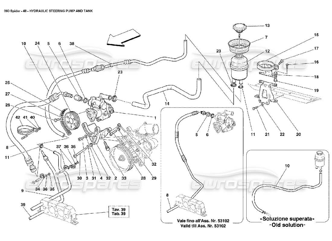 FERRARI 360 SPIDER HYDRAULIC STEERING PUMP AND TANK PART DIAGRAM ferrari 360 spider hydraulic steering pump and tank part diagram