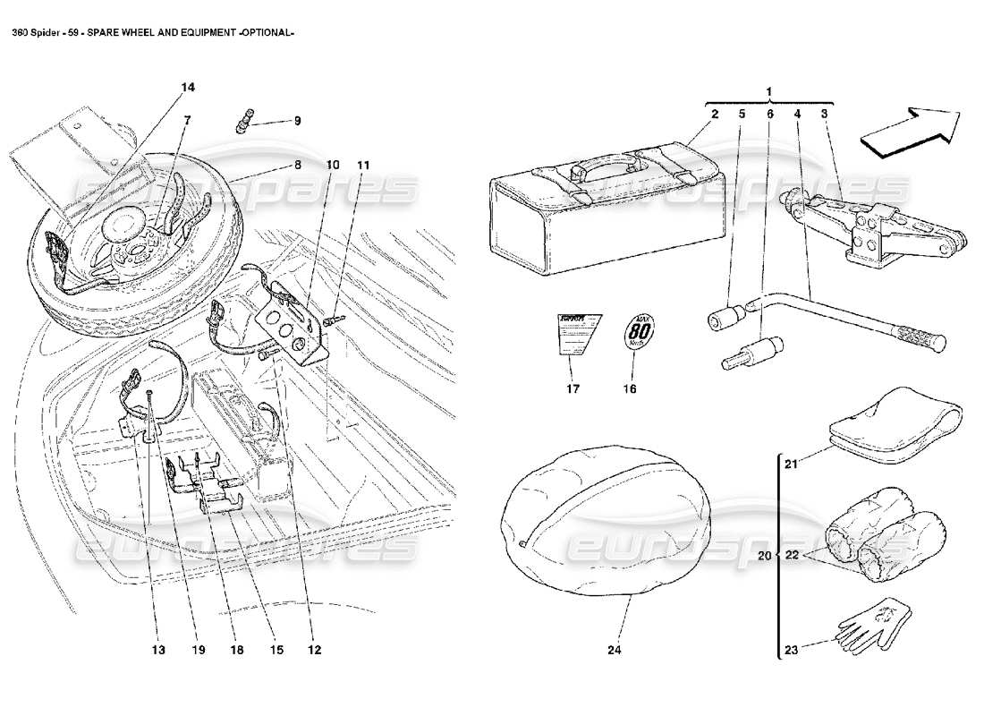 FERRARI 360 SPIDER SPARE WHEEL AND EQUIPMENT PART DIAGRAM ferrari 360 spider spare wheel and equipment part diagram