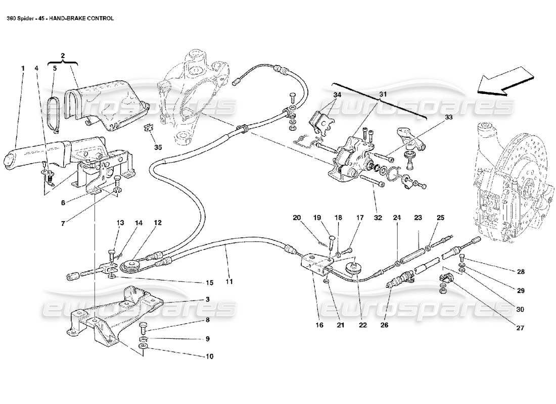 FERRARI 360 SPIDER HAND-BRAKE CONTROL PART DIAGRAM ferrari 360 spider hand-brake control part diagram