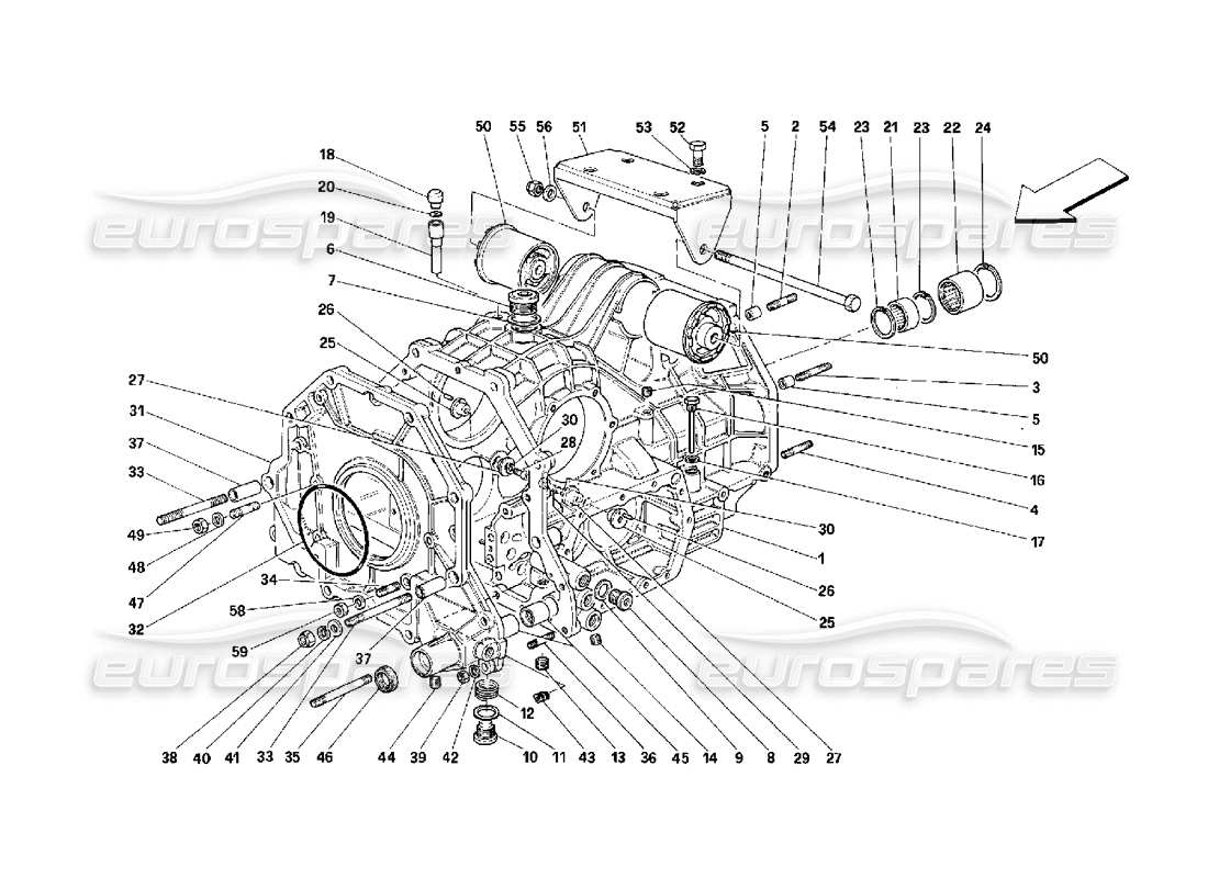 ferrari 348 (2.7 motronic) gearbox differential housing and intermediate casing parts diagram