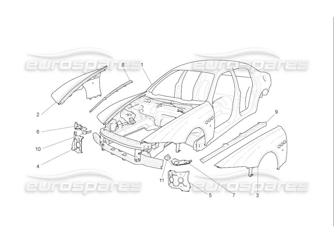 maserati qtp. (2010) 4.7 auto bodywork and front outer trim panels parts diagram