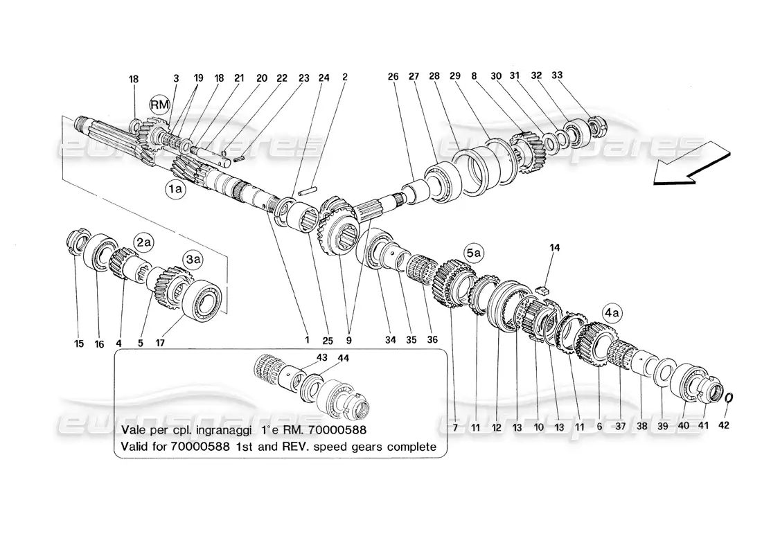 ferrari 348 (1993) tb / ts main shaft gears parts diagram
