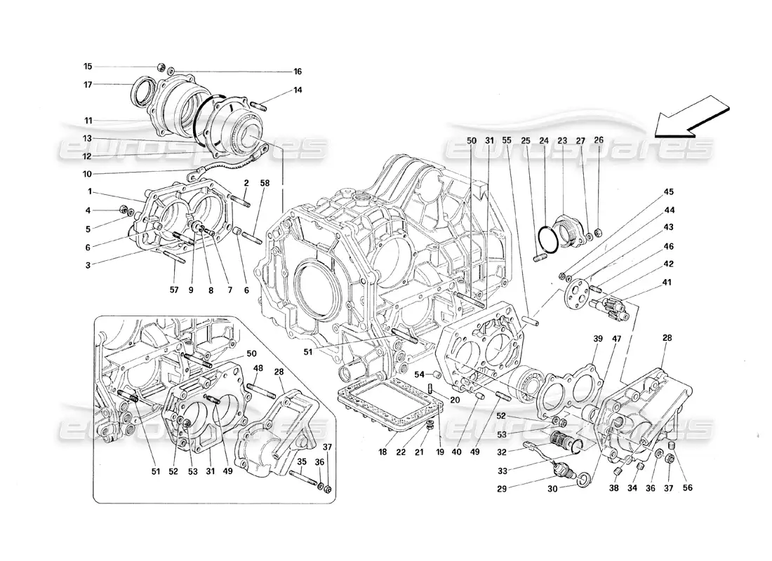 ferrari 348 (1993) tb / ts gearbox covers parts diagram