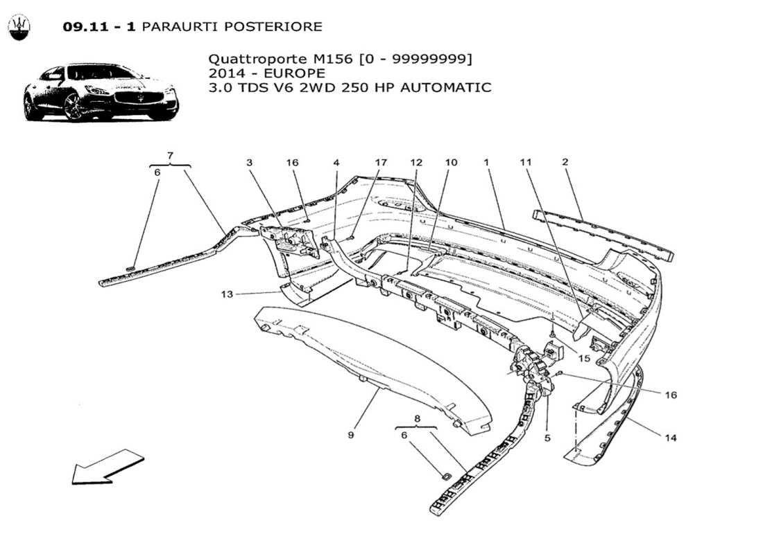 maserati qtp. v6 3.0 tds 250bhp 2014 rear bumper parts diagram