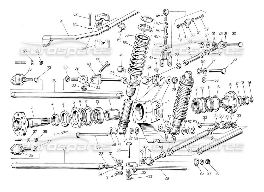lamborghini countach 5000 qv (1985) rear suspension (valid for qv variation - january 1987) parts diagram
