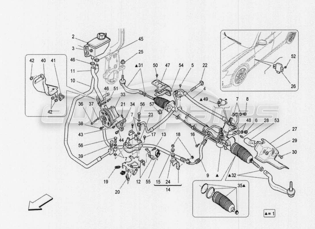 maserati qtp. v8 3.8 530bhp auto 2015 complete steering rack unit parts diagram