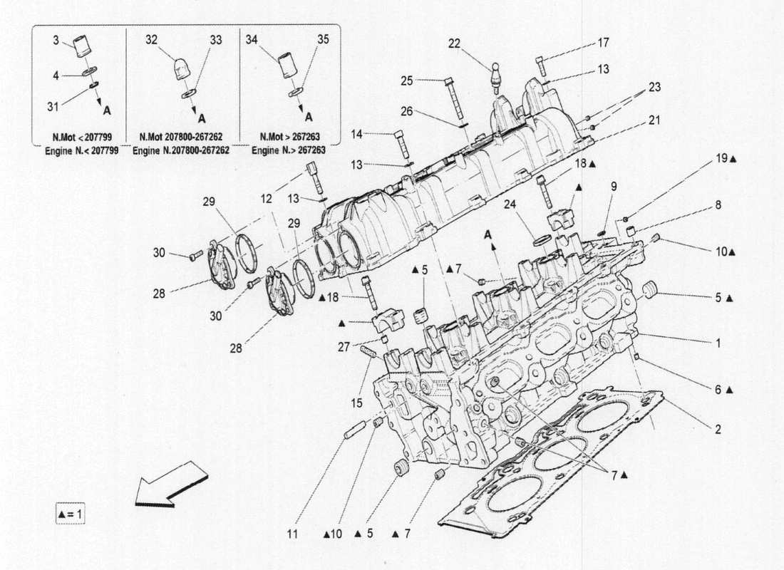 maserati qtp. v6 3.0 bt 410bhp 2015 rh cylinder head parts diagram