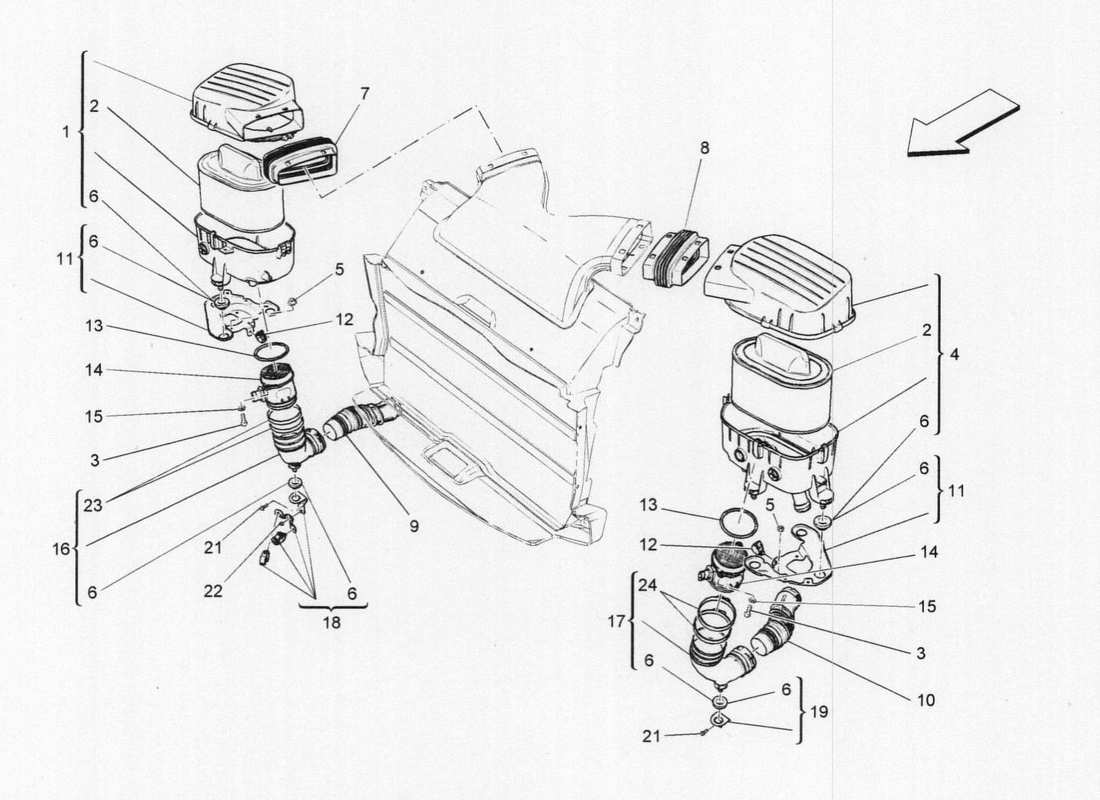 maserati qtp. v6 3.0 bt 410bhp 2015 air filter, intake and ducts part diagram