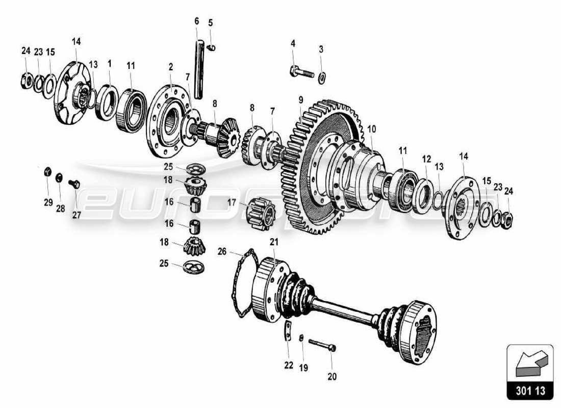 LAMBORGHINI MIURA P400S REAR DIFF PART DIAGRAM lamborghini miura p400s rear diff part diagram