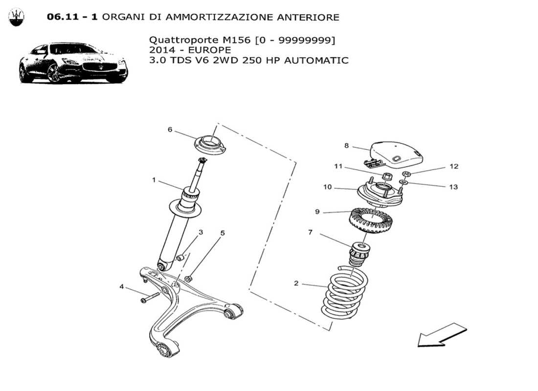 maserati qtp. v6 3.0 tds 250bhp 2014 front shock absorber devices parts diagram