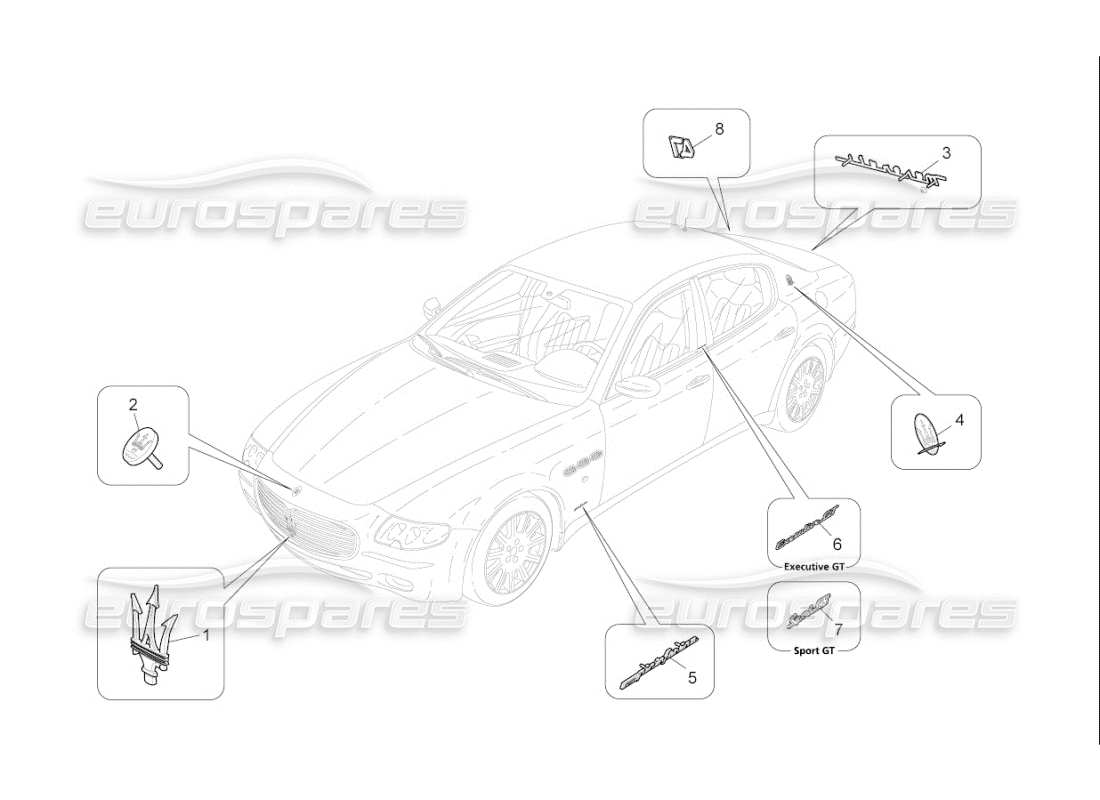 maserati qtp. (2009) 4.7 auto trims, brands and symbols part diagram
