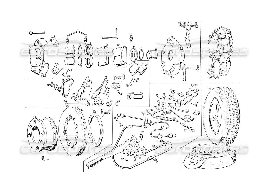maserati khamsin rear coolerd brakes parts diagram