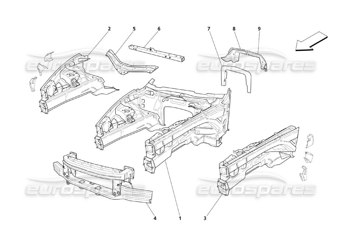maserati qtp. (2003) 4.2 front structural parts parts diagram