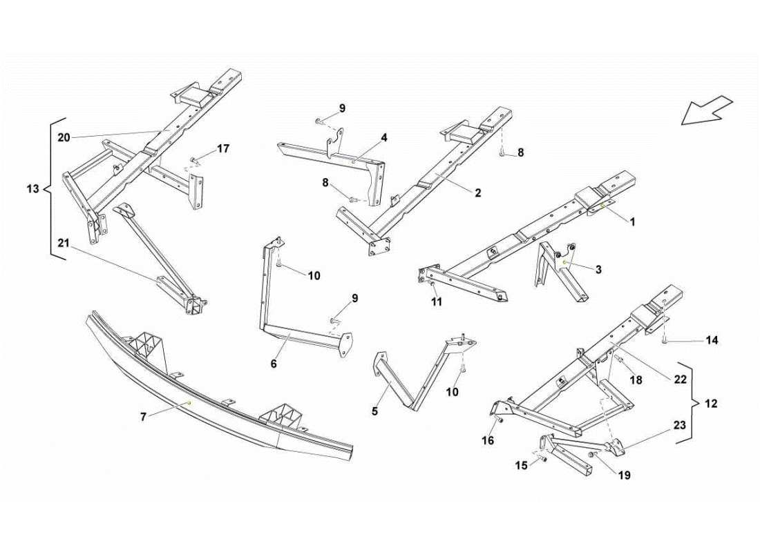 LAMBORGHINI GALLARDO STS II SC FRONT FRAME ATTACHMENTS PART DIAGRAM lamborghini gallardo sts ii sc front frame attachments part diagram