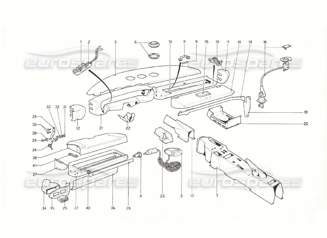 ferrari 308 gt4 dino (1976) interior trim and 'accessories parts diagram