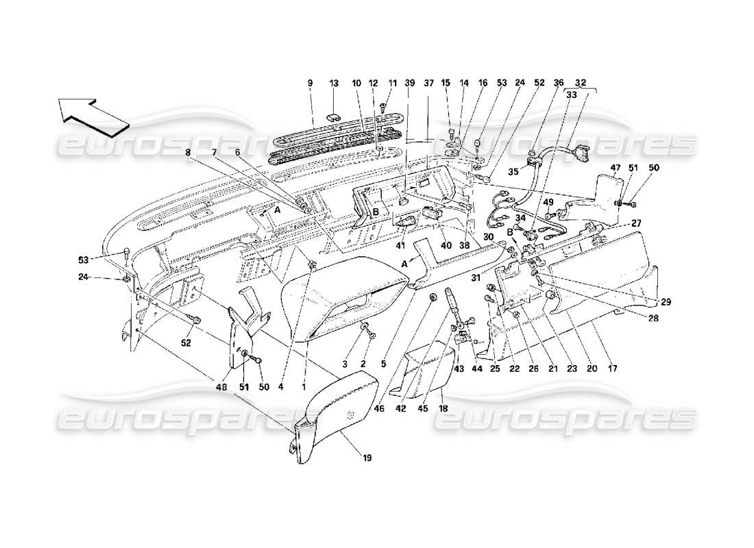 ferrari 348 (2.7 motronic) dashboard - trim and accessories parts diagram