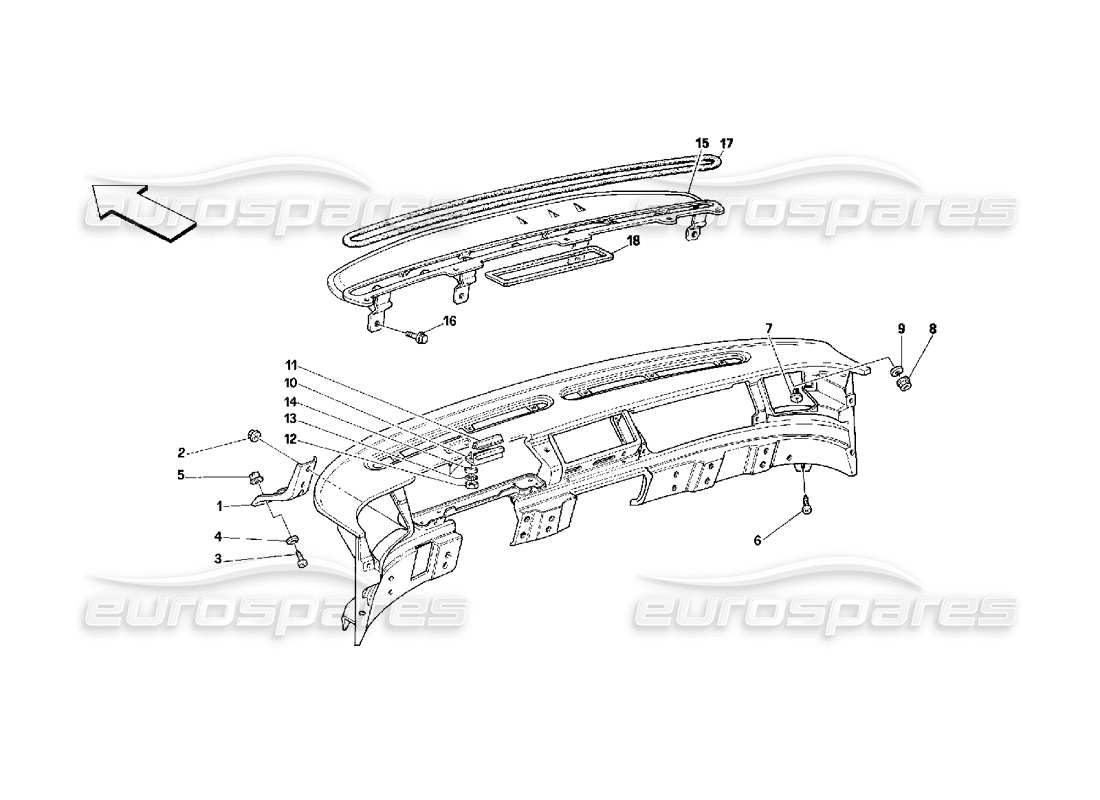 ferrari 348 (2.7 motronic) dashboard - structure and supports parts diagram