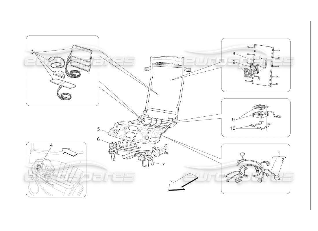 maserati qtp. (2007) 4.2 auto rear seats: mechanics and electronics parts diagram