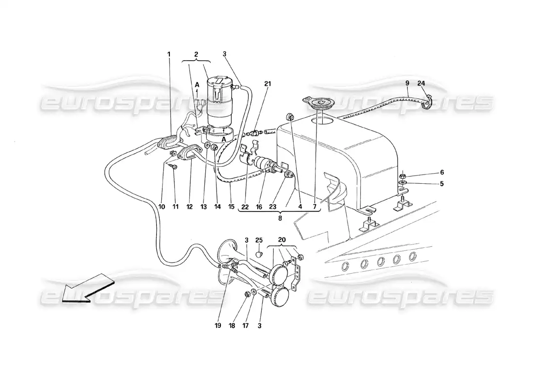 ferrari 348 (1993) tb / ts glass washer and horns parts diagram