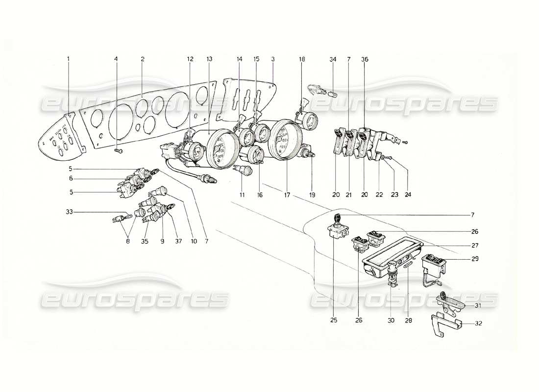 ferrari 308 gt4 dino (1976) instruments and accessories parts diagram
