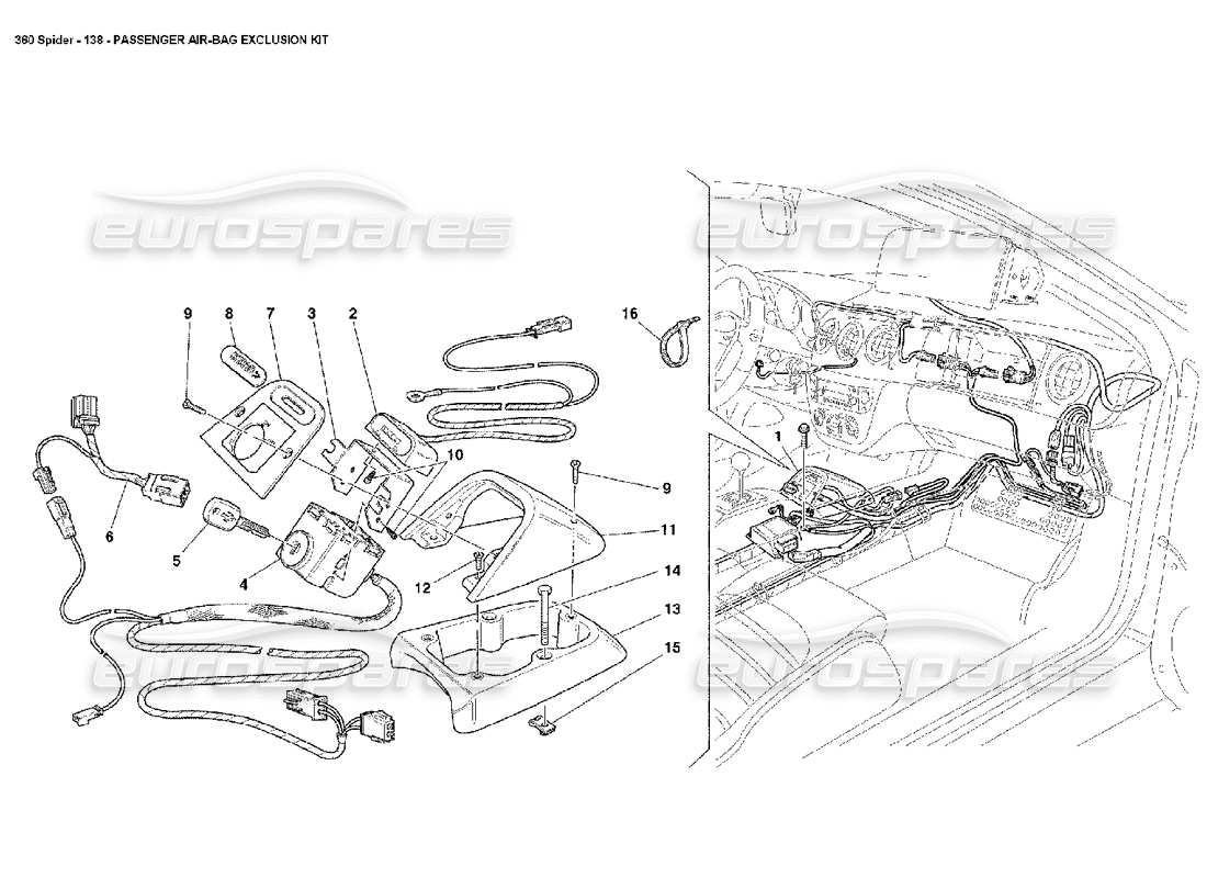 FERRARI 360 SPIDER PASSENGER AIR-BAG EXCLUSION KIT PART DIAGRAM ferrari 360 spider passenger air-bag exclusion kit part diagram
