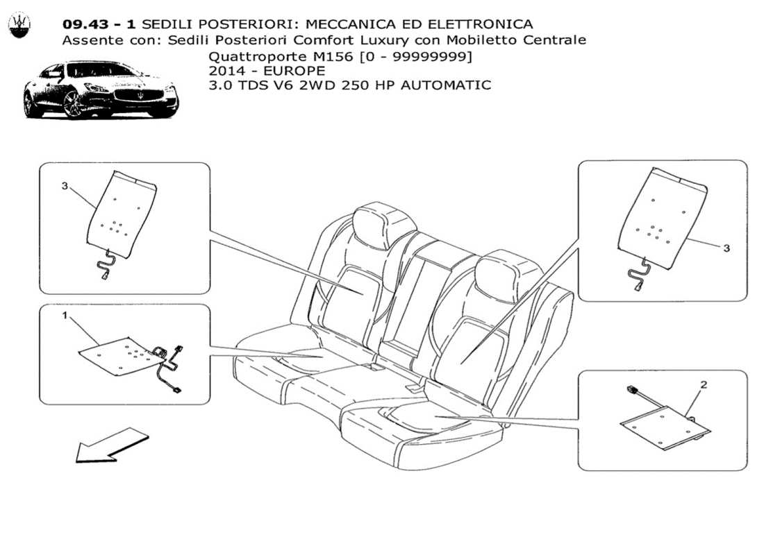 maserati qtp. v6 3.0 tds 250bhp 2014 rear seats: mechanics and electronics parts diagram