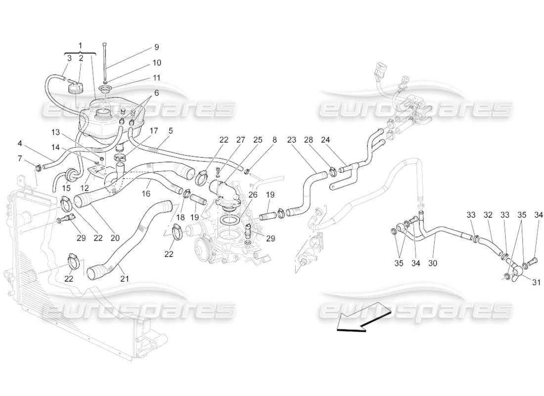 maserati grancabrio (2010) 4.7 cooling system: nourice and lines part diagram