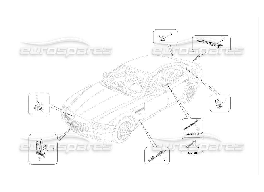 maserati qtp. (2007) 4.2 auto trims, brands and symbols parts diagram