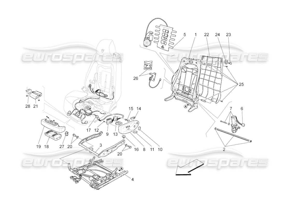 maserati grancabrio (2010) 4.7 front seats: mechanics and electronics part diagram
