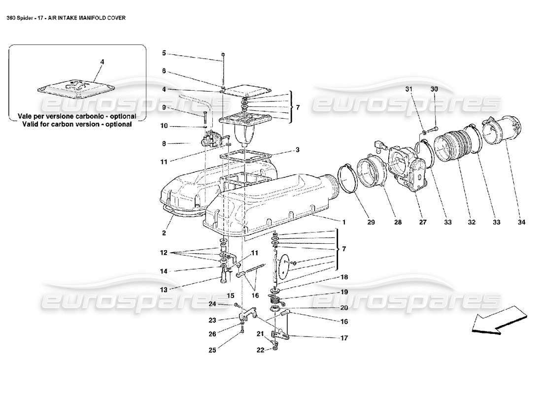FERRARI 360 SPIDER AIR INTAKE MANIFOLD COVER PART DIAGRAM ferrari 360 spider air intake manifold cover part diagram