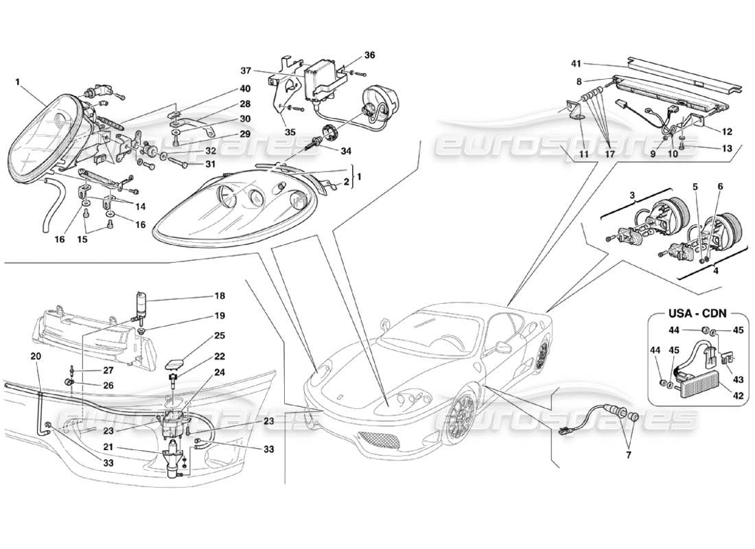 ferrari 360 challenge stradale front and rear lights parts diagram