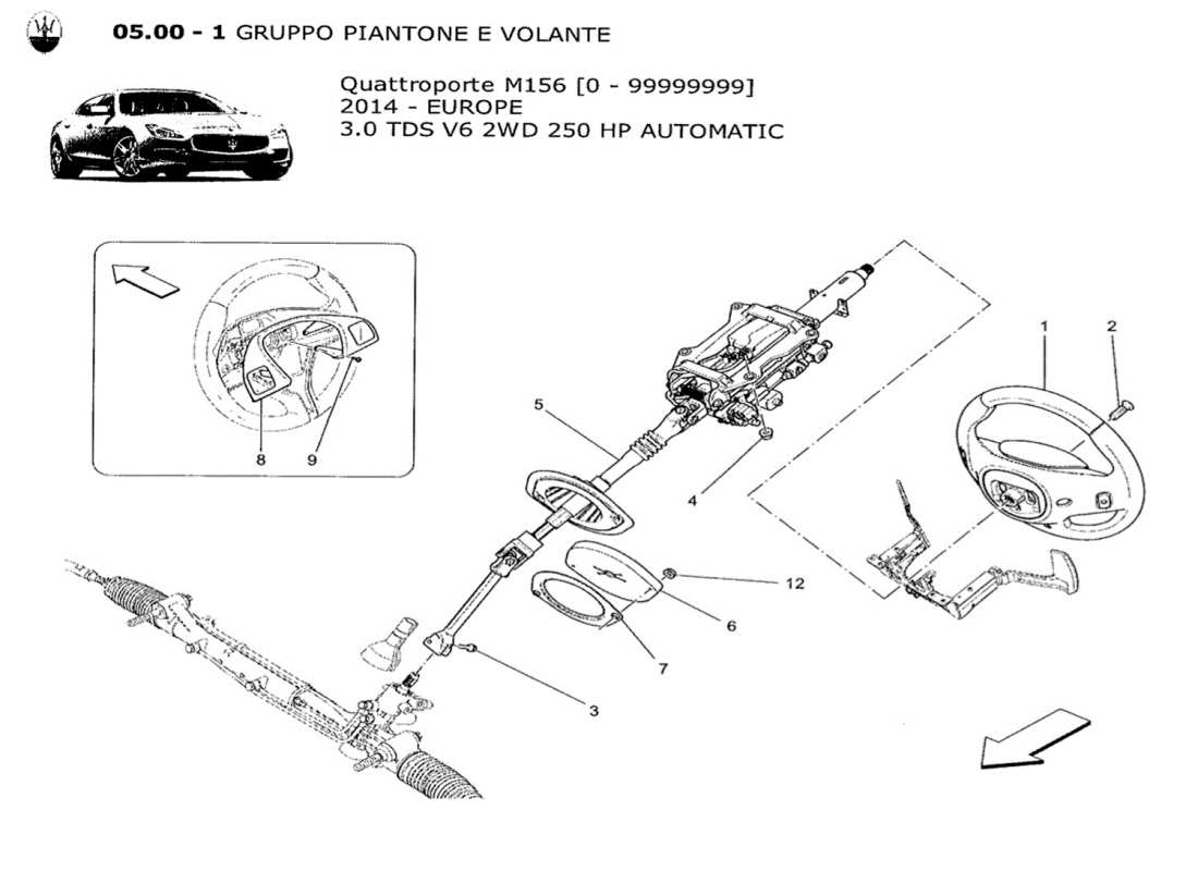 maserati qtp. v6 3.0 tds 250bhp 2014 steering column and steering wheel unit parts diagram