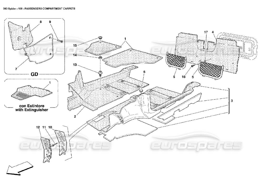 FERRARI 360 SPIDER PASSENGERS COMPARTMENT CARPETS PART DIAGRAM ferrari 360 spider passengers compartment carpets part diagram