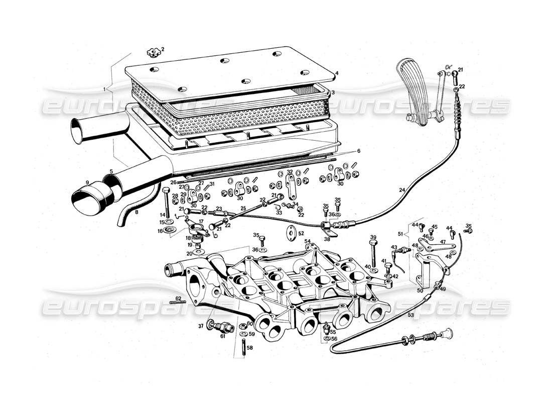 maserati qtp.v8 4.9 (s3) 1979 air intake manifold and housing parts diagram
